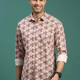 Showoff Brown Cotton Slim Fit Floral Shirts-image-26