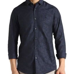 Simon Carter London Navy Printed Slim Fit Shirt-image-6