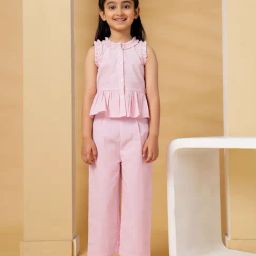 Budding Bees Girls Pink Cotton Regular Fit Striped Clothing Set-image-53