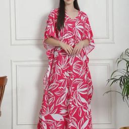Secret Wish Pink Floral Print Kaftan Nighty-image-97