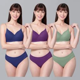 AROUSY Blue & Purple Cotton Bra Panty Set - Pack Of 3-image-81