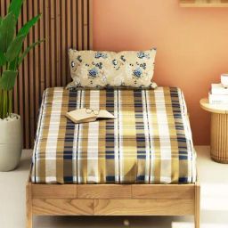 Bianca Bagator Sand & Blue 152 TC Micro Fabric Single Bedsheet with 1 Pillow Cover-image-88