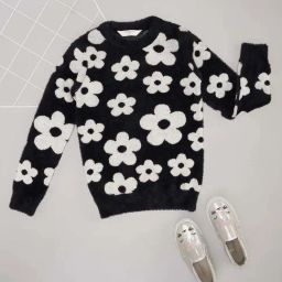 Pantaloons Junior Girls Jet Black Floral Full Sleeves Sweaters & Cardigans-image-40
