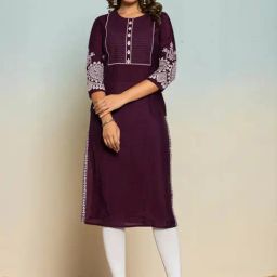 Autumnlane Purple Uma Voila Embroidered Comfort Fit Kurti-image-56