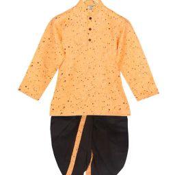 SG Yuvraj Kids Orange & Black Printed Full Sleeves Kurta with Dhoti-image-95