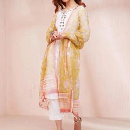 Fabindia Yellow Floral Print Dupatta-image-21
