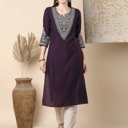 Fashor Violet Silk Blend Embroidered Three-Quarter Sleeves Kurta-22