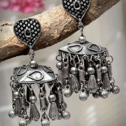 Moedbuille Handcrafted Tribal Tasselled Design Oxidised Silver Plated Antique Earrings-47