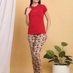Sweet Dreams Red Regular Fit Printed Pyjama set-picture-9