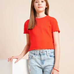 VERO MODA GIRL Fiery Red Solid Round Neck Tshirt-image-30