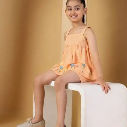Budding Bees Girls Orange Cotton Regular Fit Embroidered Clothing Set-17