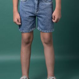 Crimsoune Club Boys Slim Fit Washed Cotton Denim Shorts-image-76