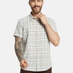 Mettle Green Cotton Regular Fit Checks Shirt-image-57