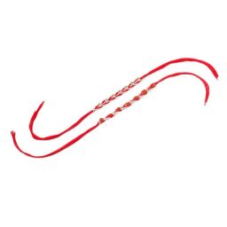 NVR Men Red Artificial Stones & Rudraksh Thread Rakhi with Roli Chawal Chandan & Mishri image 3