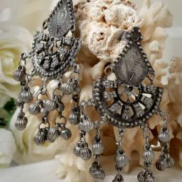 Moedbuille Handcrafted Antique Filigree Work Oxidised Silver Plated Tribal Tasselled Earrings-45
