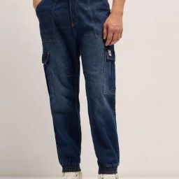The Bear House Blue Cotton Relaxed Fit Solid Jeans-picture-4