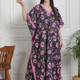Secret Wish Navy Floral Print Kaftan Nighty-picture-37