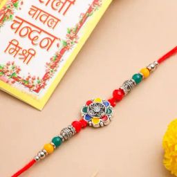 NVR Men Multicolor Stones & Beads Floral Design Thread Rakhi with Roli Chawal Chandan & Mishri-16