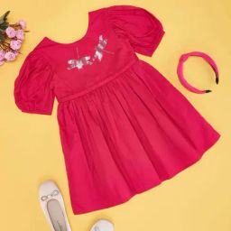 Pantaloons Junior Girls Pink Cotton Solid Casual Dresses-picture-13