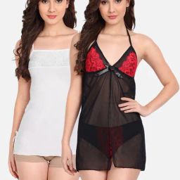 FIMS: Fashion is my Style Red & White Lace Work Babydoll With Thong-picture-10