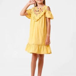 Kate & Oscar Kids Yellow Cotton Embroidered Dress-image-73