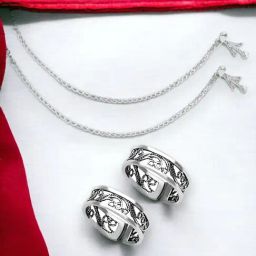 Taraash Cutwork 925 Sterling Silver Toe Ring & Anklet Set-image-49
