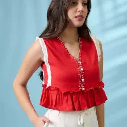 Globus Red Cotton Regular Fit Top-image-42