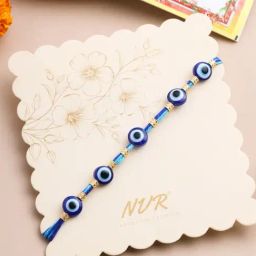 NVR Men's Blue Evil Eye Thread Rakhi with Roli Chawal Chandan & Mishri-47