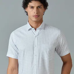 MARK & ALBERT India Slim Fit Checked Spread Collar Cotton Formal Shirt-image-82