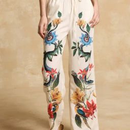 KAZO White Printed Casual Trousers-image-42
