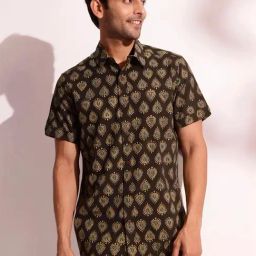 Fabindia Black Cotton Comfort Fit Printed Shirt-image-45