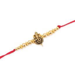 NVR Men Set of 3 Gold Toned Designer Ganesh Ji Thread Rakhi with Roli Chawal Chandan & Mishri image 4