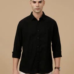 CAVALLO by Linen Club Black Linen Blend Slim fit casual shirts-image-97