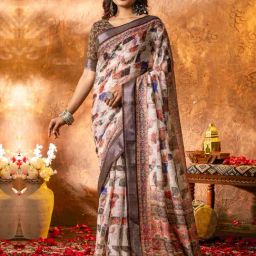 Saree Mall Beige Linen Self Saree with Blouse Piece-image-64