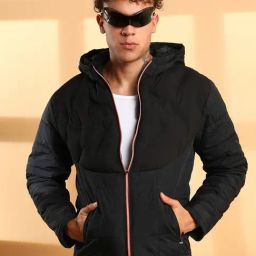Campus Sutra Black Regular Fit Quilted Hooded Jacket-image-47