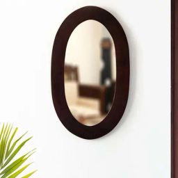 ExclusiveLane Brown Wood Flattened Oval Decorative Wall Mirror-44