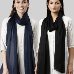 TWIN BIRDS Navy & Black Plain Dupatta - Pack Of 2-picture-20