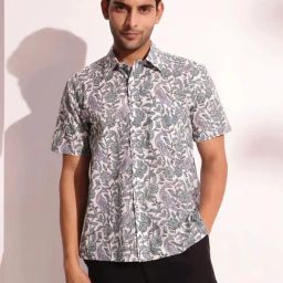 Fabindia Green Cotton Straight Fit Printed Shirt-image-71