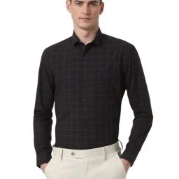 Peter England Black Slim Fit Checks Shirt-picture-36