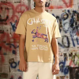 SHOWOFFFF Beige Cotton Regular Fit Graphic T-Shirt-picture-29