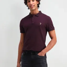 U.S. Polo Assn. Denim Co. Purple Cotton Slim Fit Logo Printed Polo T-Shirt-picture-18