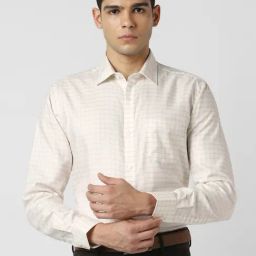 Van Heusen Beige Cotton Regular Fit Checks Shirt-image-97