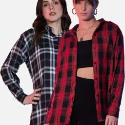 BUYNEWTREND Black & red Cotton Chequered Shirt (Pack Of 2)-image-61