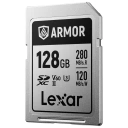 Lexar SDXC Memory Card 128 GB UHS-II Stainless Steel Class 10 U3 V60 6K UHD Video, Armor Silver PRO-20