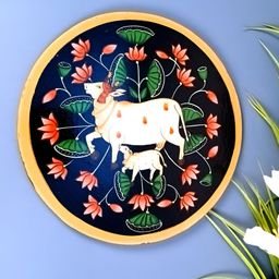 apka mart Black & White Wooden Pichwai Cow Wall Art-image-84
