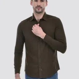 Numero Uno Brown Cotton Slim Fit Shirt-image-92
