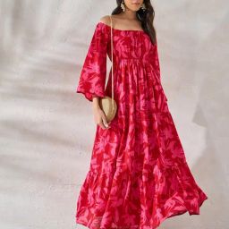 Styli Pink Printed Maxi Dress-image-81