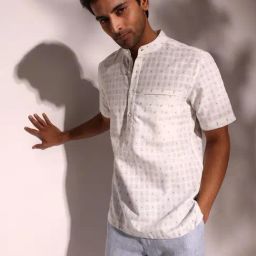 Fabindia White Slim Fit Checks Shirt-image-38
