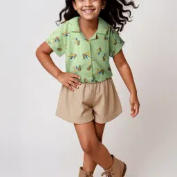 Tales & Stories Girls Green Cotton Regular Fit Printed Shirt-picture-45