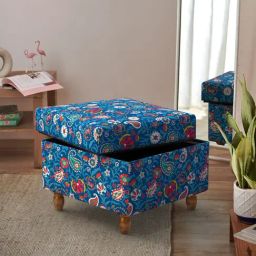 Chumbak India Paisley Blue Mango Wood Modern Trunk Storage Ottoman-picture-13